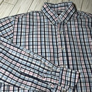 UNTUCKit Men’s Button Down Shirt Small Blue Pink Plaid 100% Cotton Long Sleeve